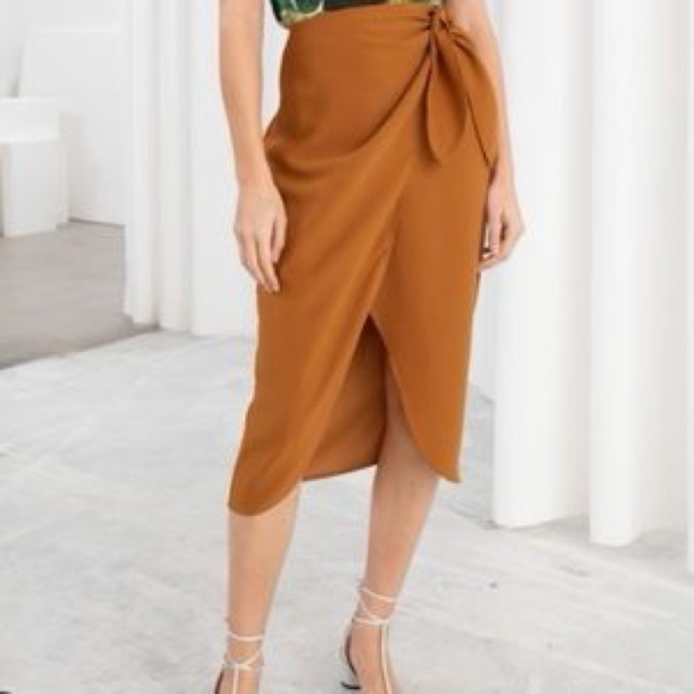 Other Stories Midi Wrap Skirt Burnt Orange - Picture 4 of 10
